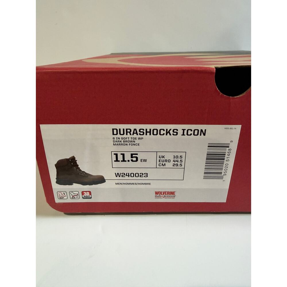 Wolverine Durashocks Icon 6 in SOFT TOE Work Boots Men Dark Brown Size 11.5 - Picture 3 of 13